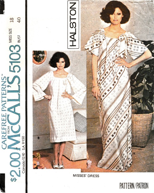 1970s Halston pattern featuring Angeleen, McCall's 5103